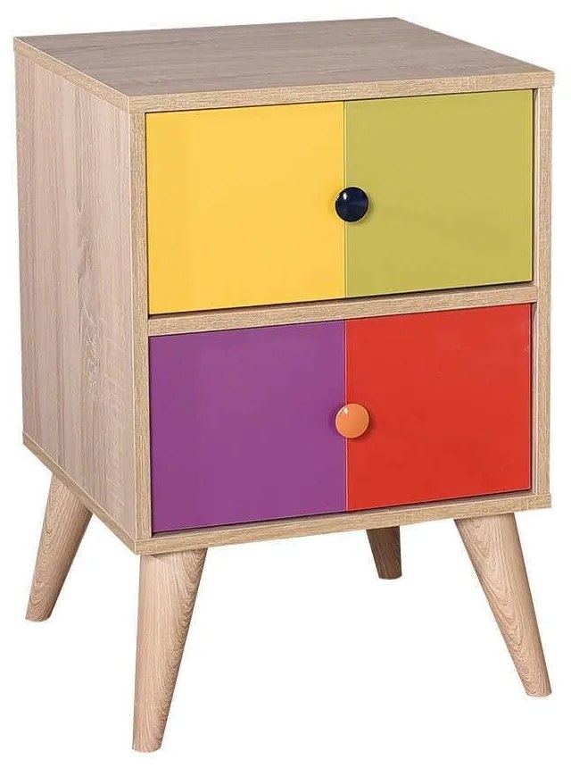 Noptiera Adore Rainbow, 2 sertare, Rainbow Multicolor, 44 x 66 x 44 cm