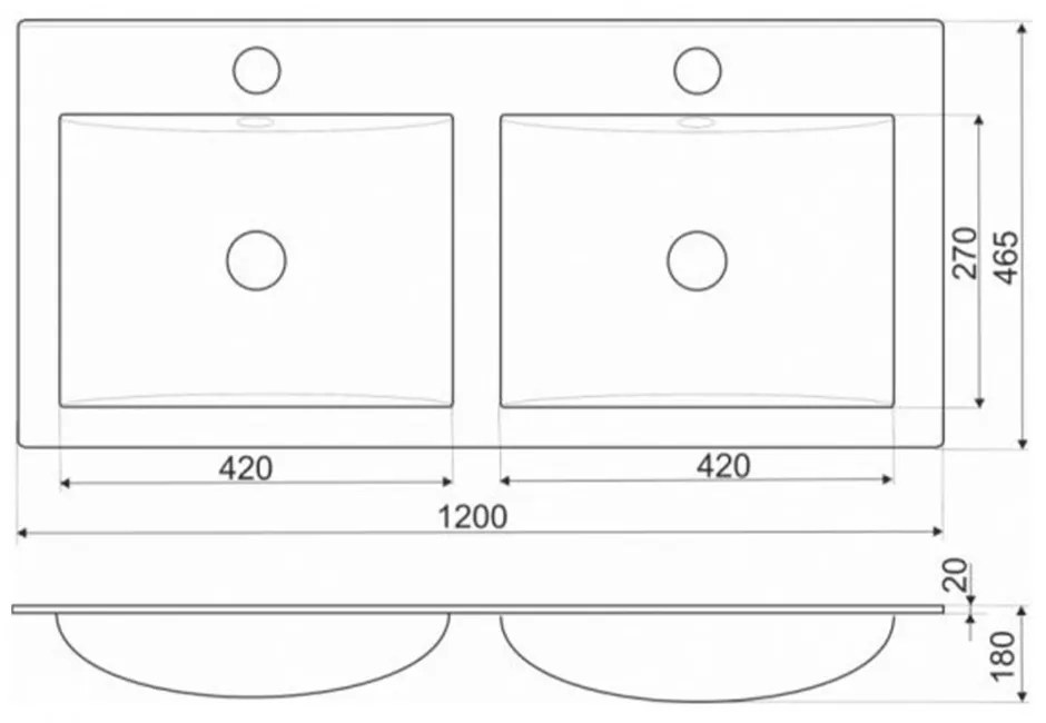 V956 - Lavoar cu design plat 18x120x46 cm