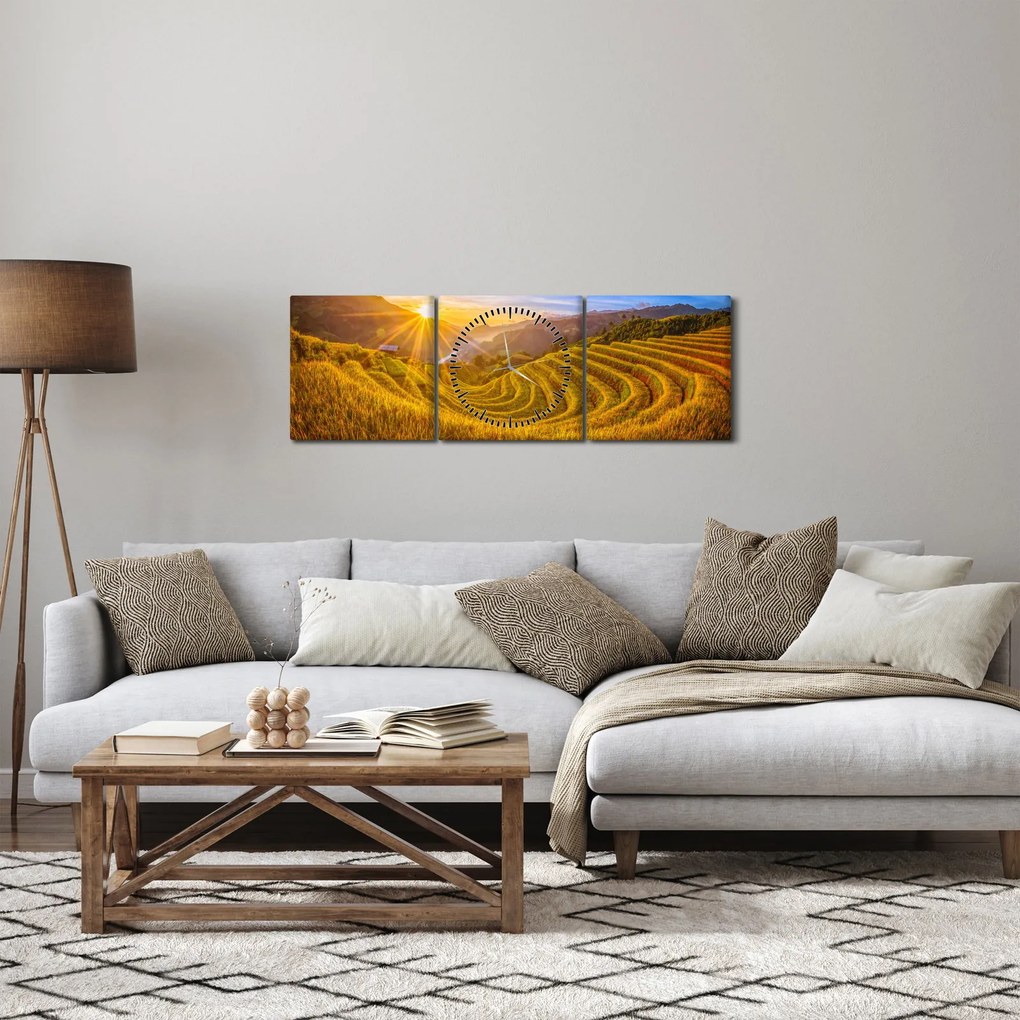 Tablou - Terasele de orez din Vietnam (cu ceas) (90x30 cm)