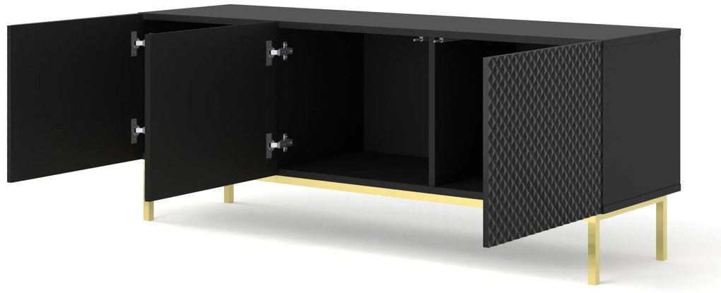 Masă TV C 3D 150 Rowanna (Negru lucios + Auriu). 1125030