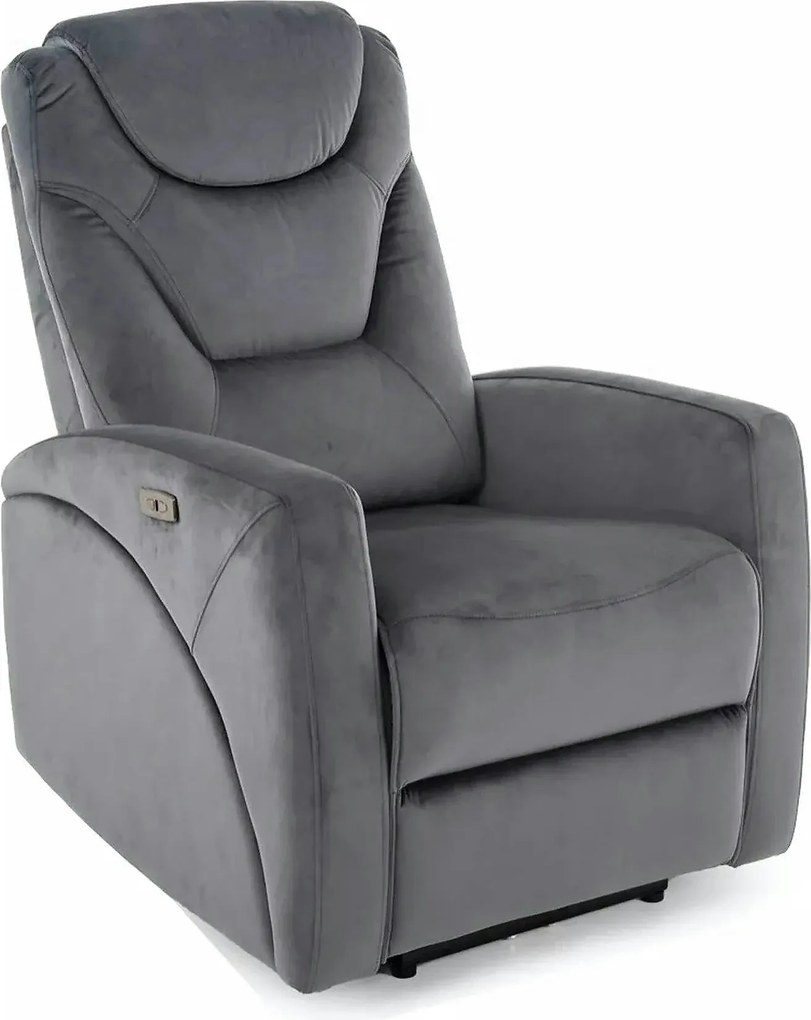 Fotoliu recliner KRONOS, stofa catifelata gri - Bluvel 14, 79x94/160x1
