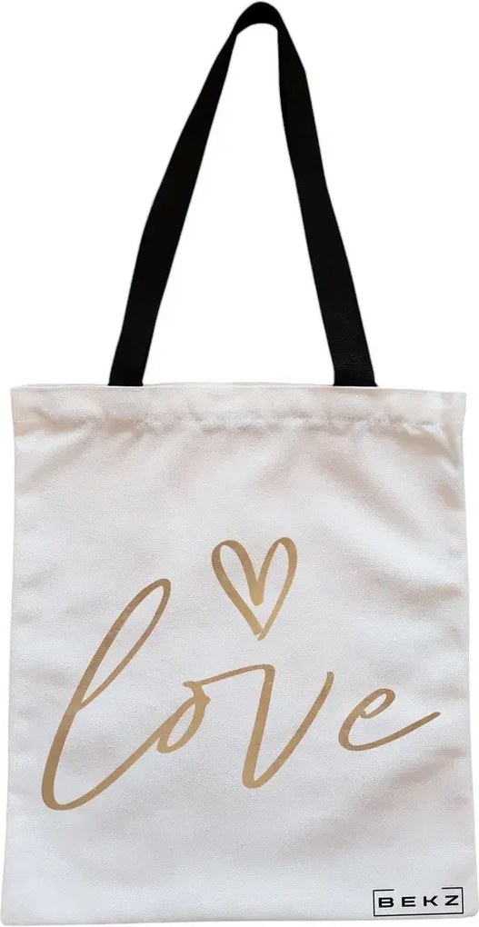 Sacosa de Panza pentru Cumparaturi, Geanta Tote, model Love 2, Cu fermoar, 38x34.5 cm, Alba, BEKZ®