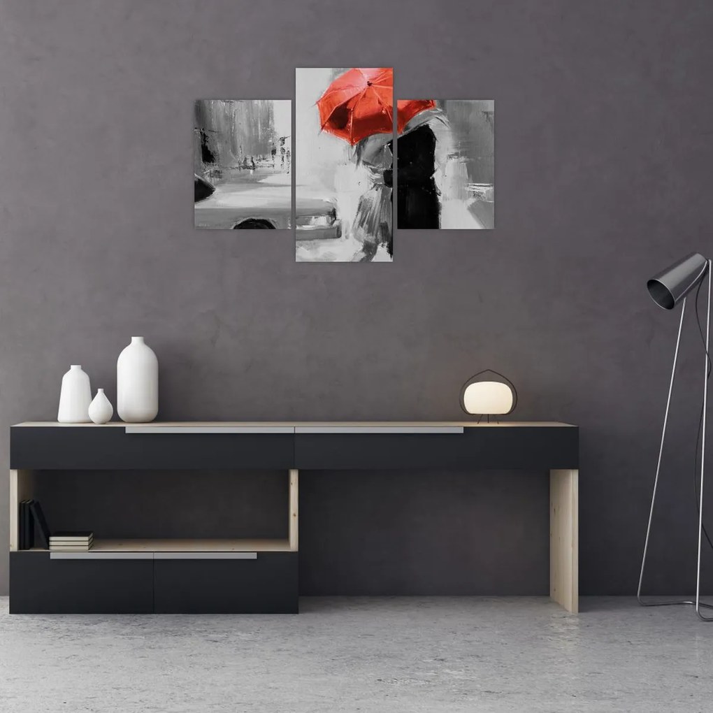 Tablou - Cuplu în dragoste sub o umbrelă, roșu (90x60 cm)