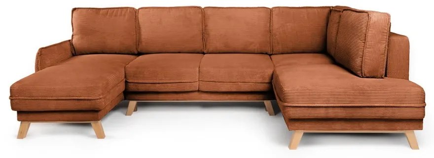 Colțar portocaliu extensibil cu tapițerie din catifea reiată (cu colț pe partea dreaptă/în formă de "U") Tori – Bonami Selection