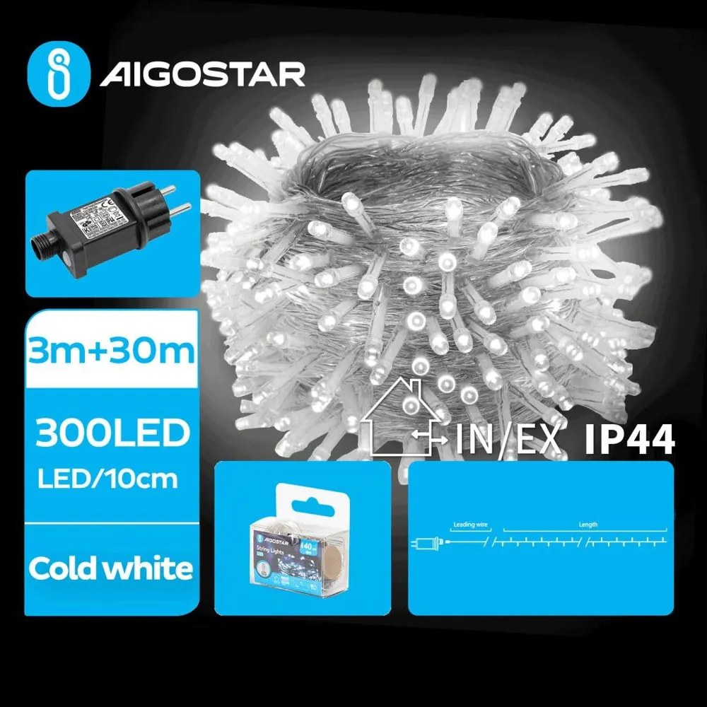 Aigostar - Ghirlandă LED de Crăciun pentru exterior 300xLED/8 funcții 33m IP44 alb rece