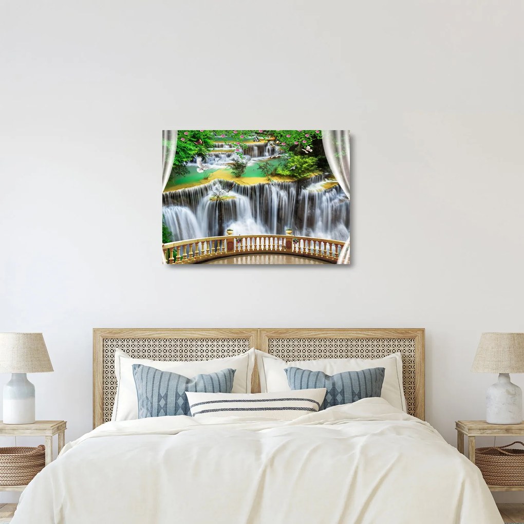 Tablou pe sticlă - Privire la cascade magice (70x50 cm)