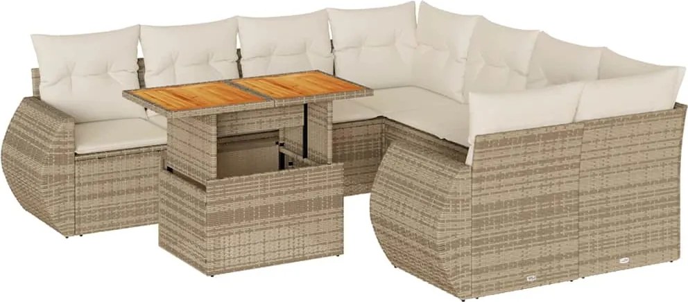 vidaXL Set canapele de grădină, 9 piese, cu perne, bej, poliratan