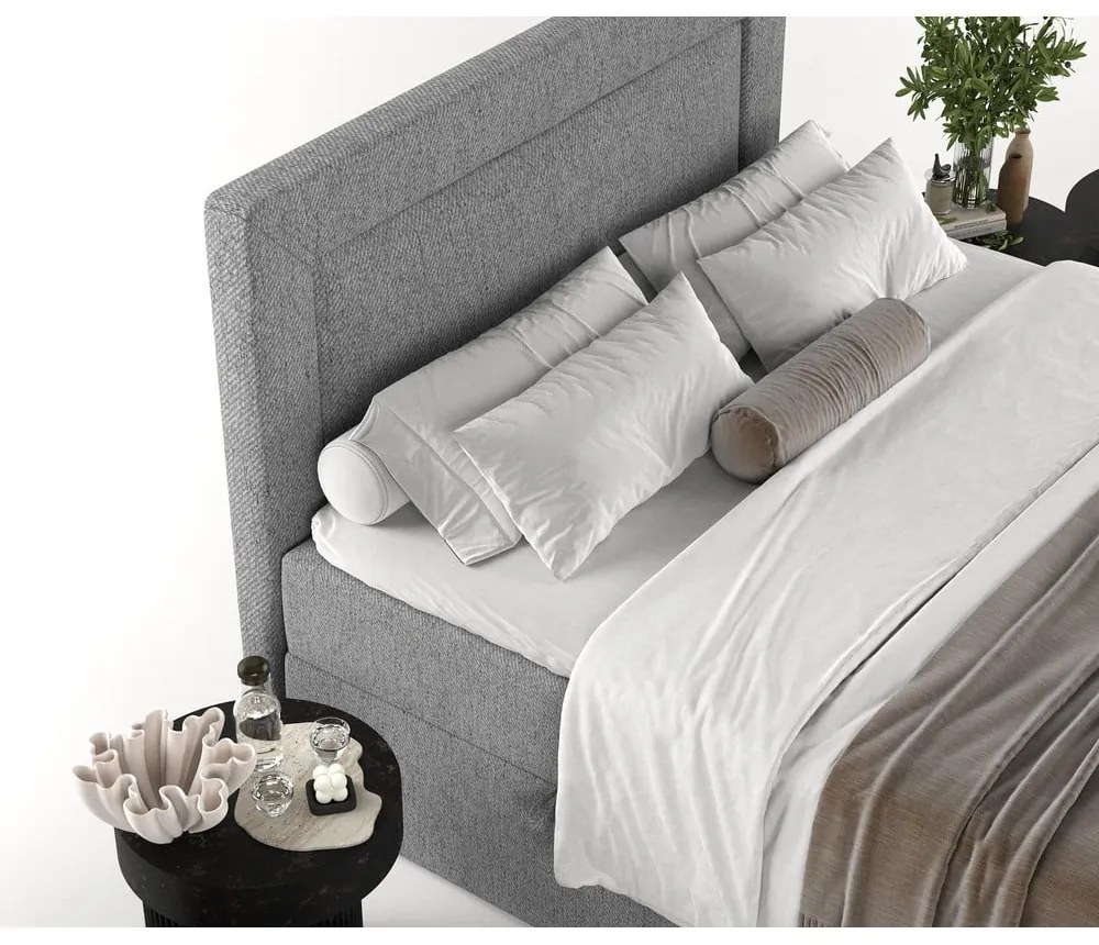 Pat boxspring gri cu spațiu de depozitare 200x200 cm Imagine – Maison de Rêve
