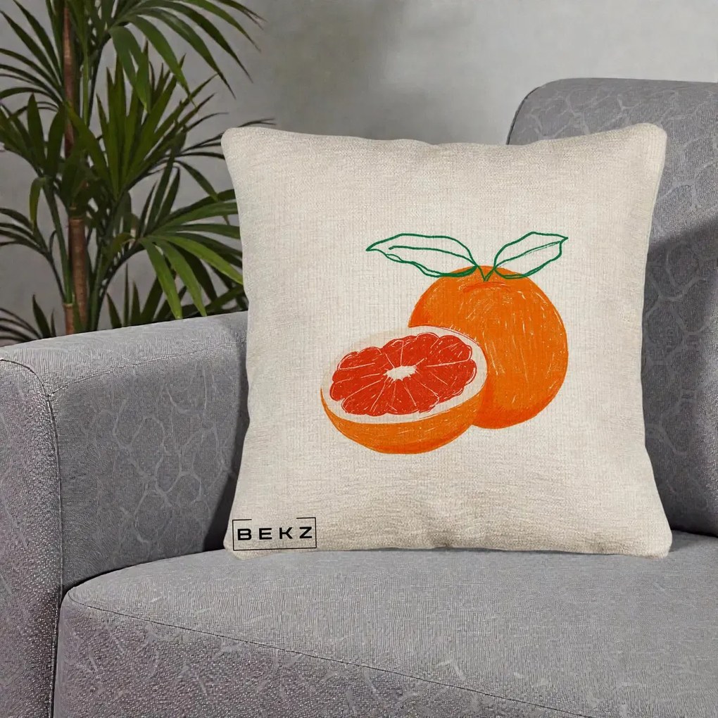 Perna Decorativa Grepfrut Citrus, 40x40 cm, Bej Canapea, Husa Detasabila, Perna Inclusa, BEKZ®