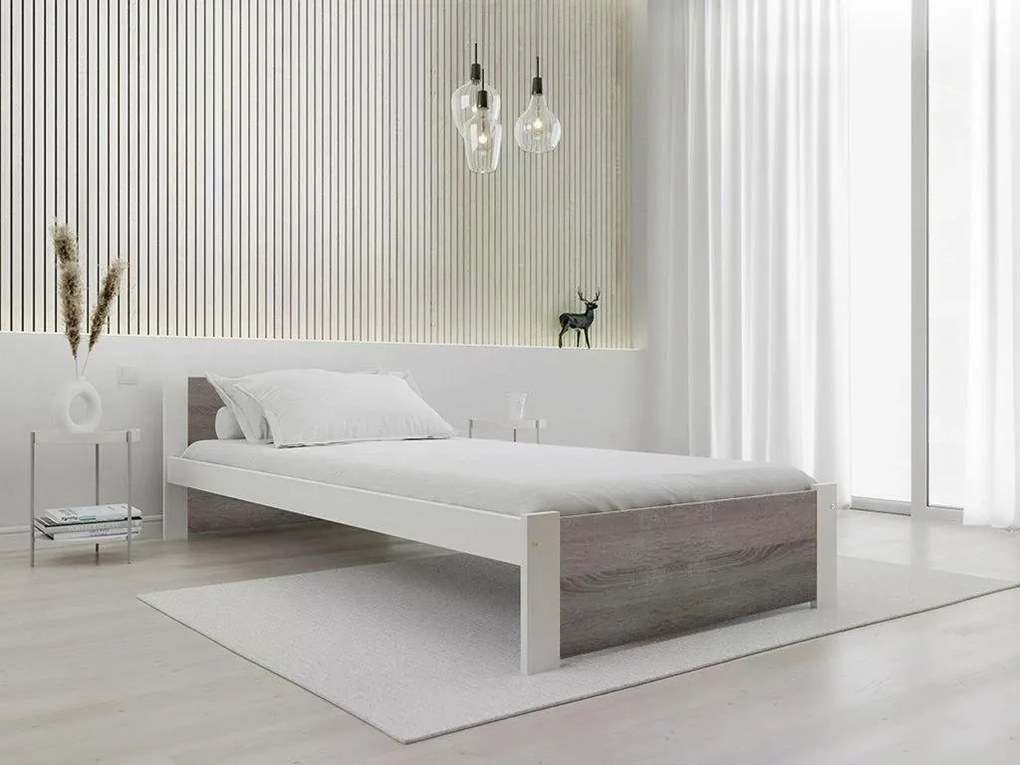 Pat IKAROS 80 x 200 cm, alb/stejar trufa Saltea: Saltea Coco Maxi 20 cm, Somiera: cu somiera din laturi