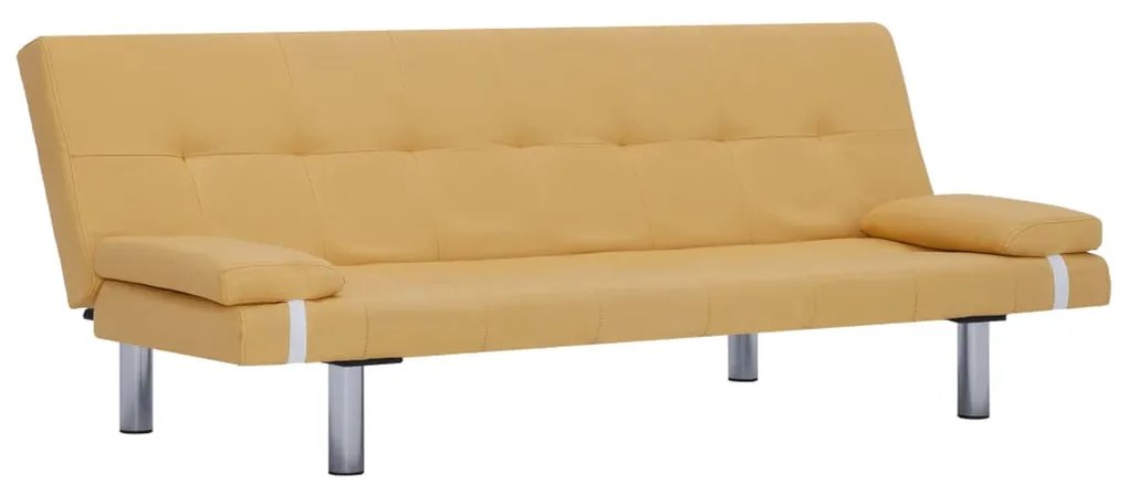 282190 vidaXL Canapea extensibilă cu două perne, galben, poliester