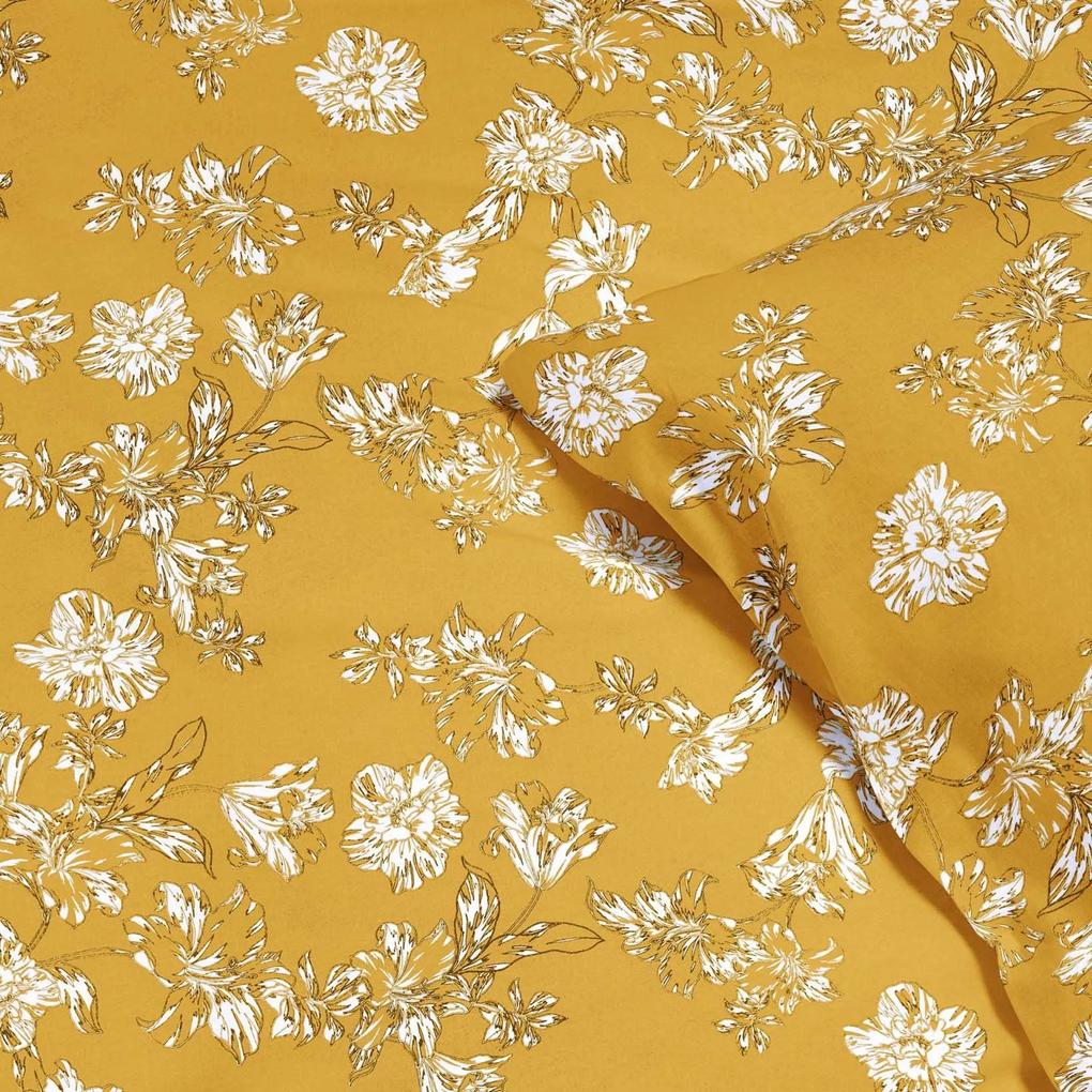 Goldea lenjerie de pat de lux din bumbac satinat - crini pe muștar 140 x 220 și 50 x 70 cm