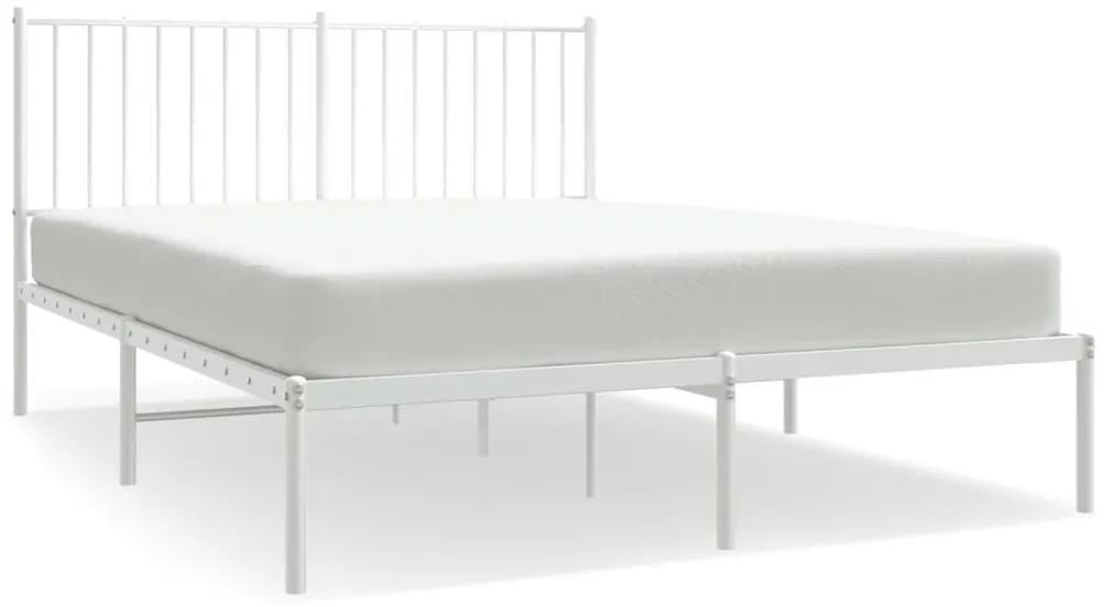 350931 vidaXL Cadru de pat metalic cu tăblie, alb, 140x190 cm