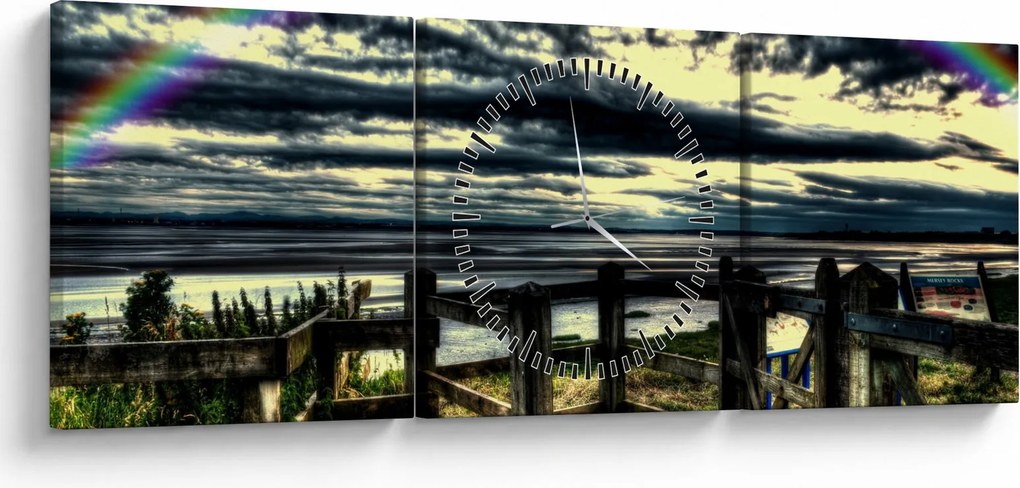 Tablou cu curcubeu deasupa mării (cu ceas) (90x30 cm)