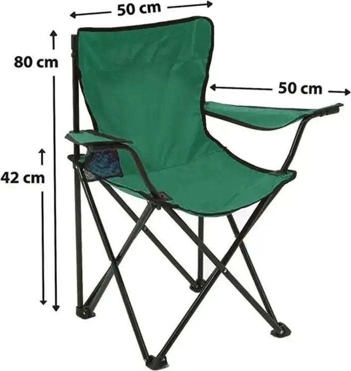 Set 2 Scaune Pliabile cu Cotiere și Suport,  Pentru Camping sau Grădină,verde