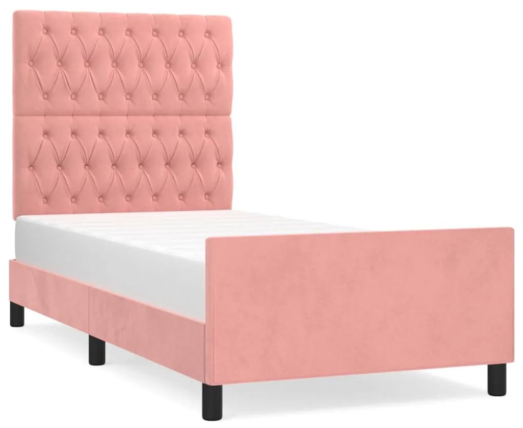 3125921 vidaXL Cadru de pat cu tăblie, roz, 90x200 cm, catifea