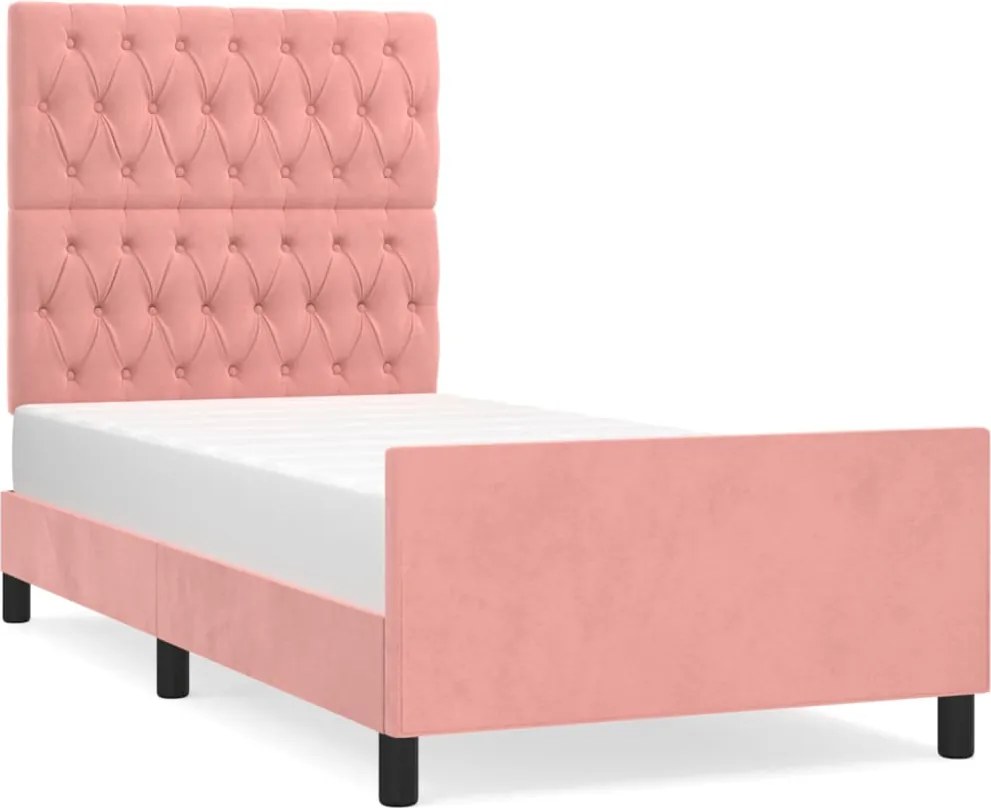 vidaXL Cadru de pat cu tăblie, roz, 90x200 cm, catifea