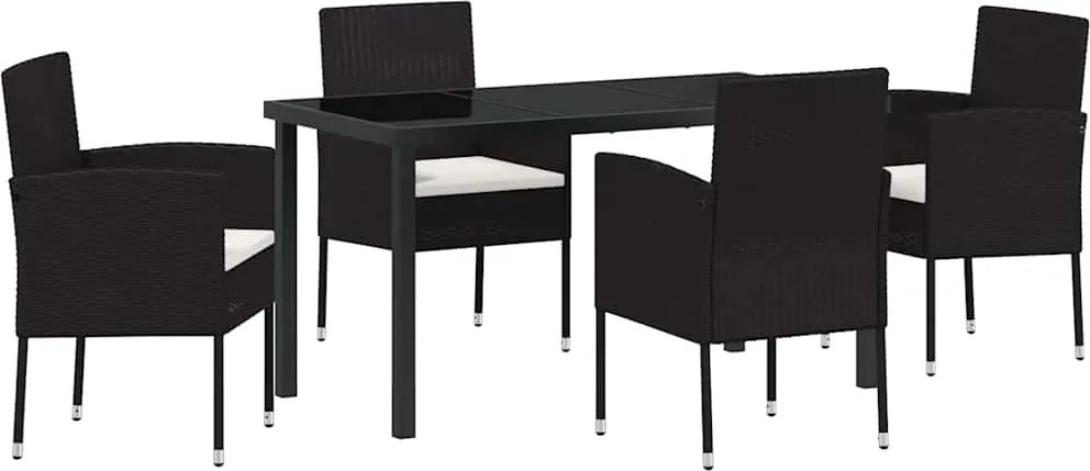 vidaXL Set de masă pentru grădină cu pernă 5 pcs Negru poliratan