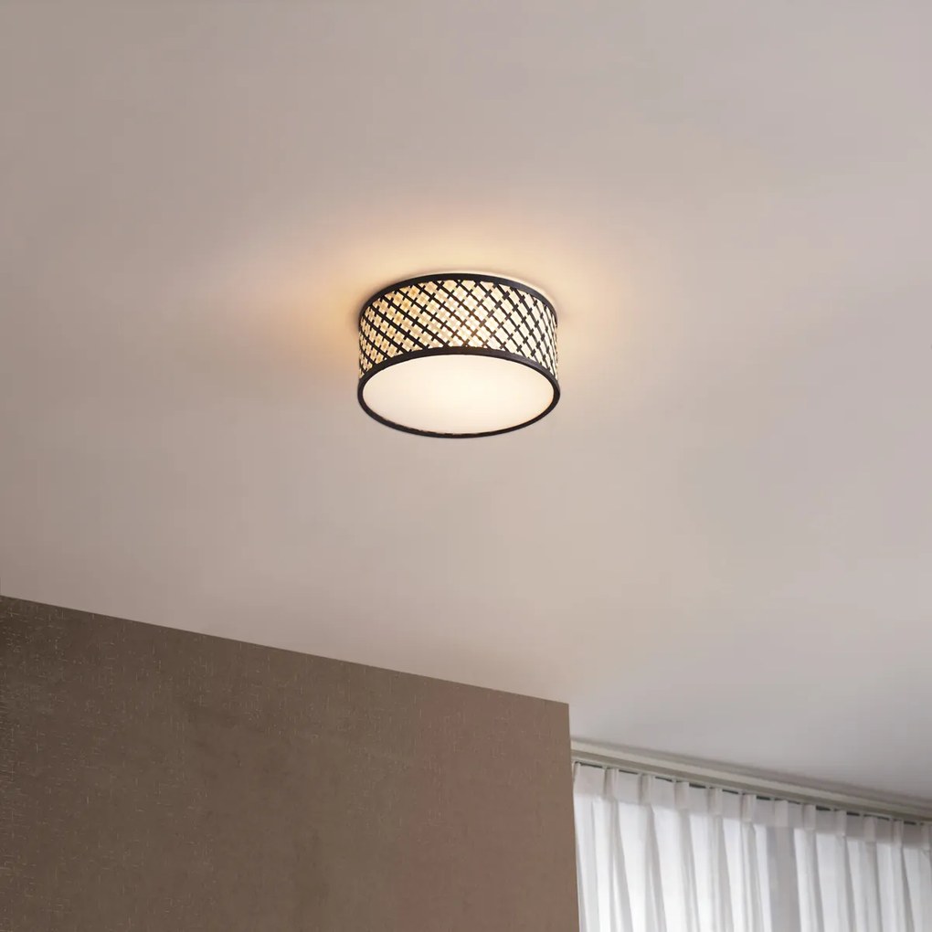 Plafonieră orientală din ratan cu negru 30cm - Tremmo