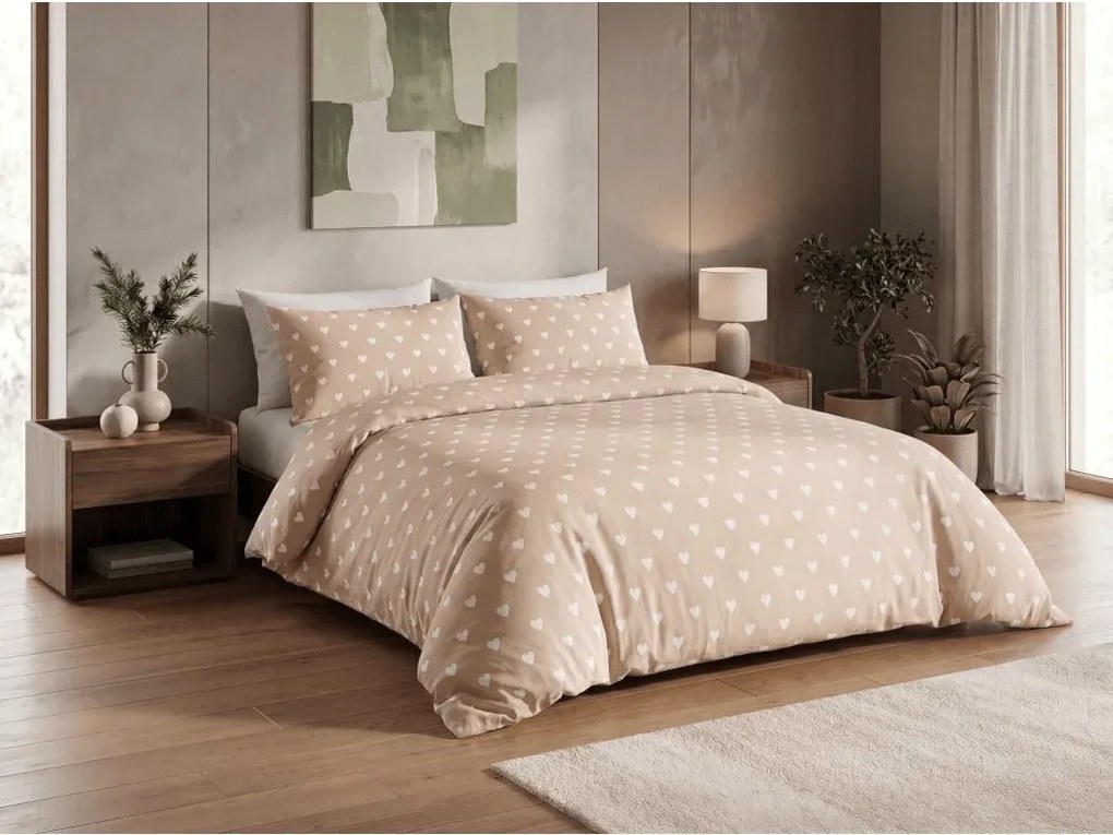 Set lenjerie de pat din polibumbac HEARTILO POLY bej + fata de perna 50 x 70 cm GRATUIT
