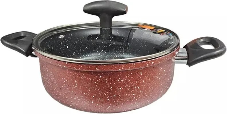 Cratita cu capac din sticla Rosberg R51318G22, 22x8,5 cm, 2.8 L, Finisaj marmura, Inductie, Bordeaux melange