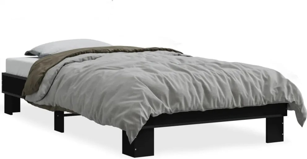 vidaXL Cadru de pat, negru, 100x200 cm, lemn prelucrat și metal