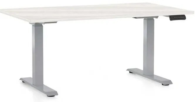 Masă înălțime reglabilă OfficeTech D, 140 x 80 cm, picioare gri, frasin alb