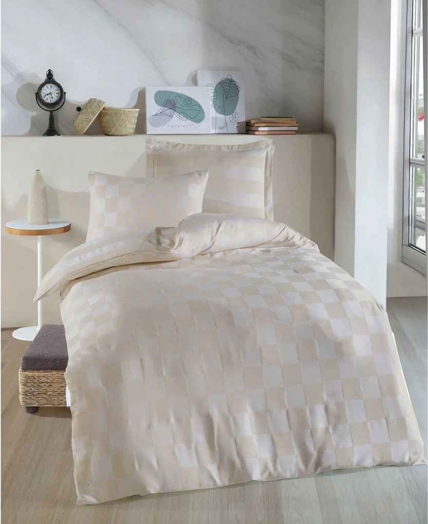 Set lenjerie pat KARELI SATEN, bumbac/poliester, bej, 140x200 cm, cu c