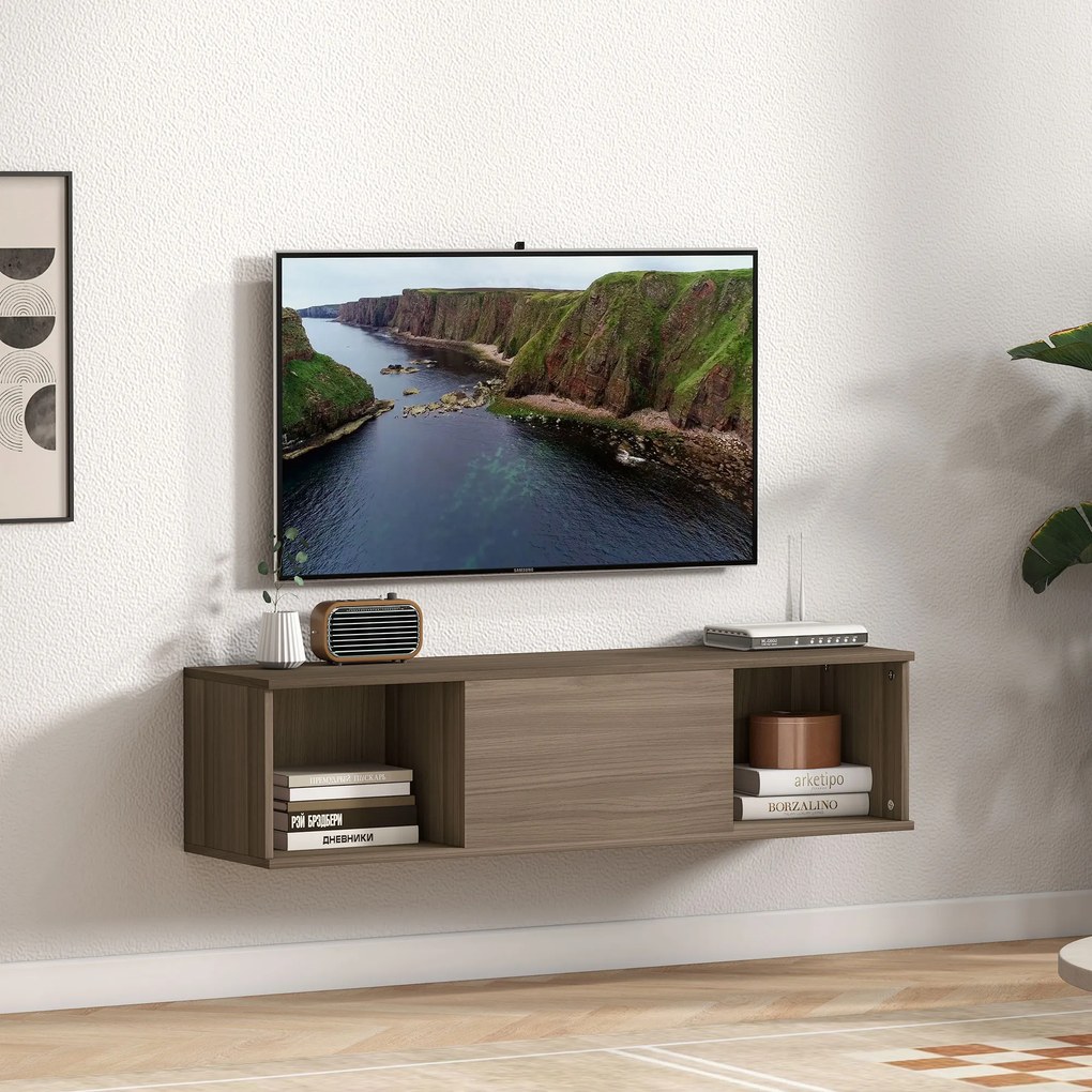 HOMCOM Dulap suspendat, mobilier de depozitare cu 2 compartimente deschise si usa rabatabila, 120 x 30 x 29,5 cm, maro | Aosom Romania