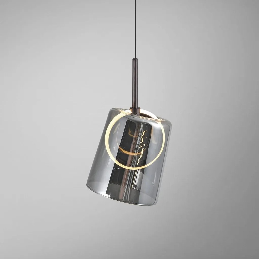 Pendul modern LED 3000K, inaltime reglabila, sticla, maro fumuriu, Zula