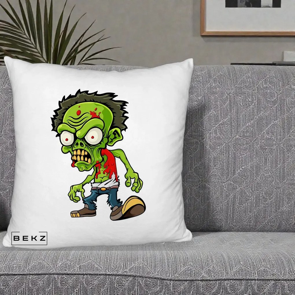 Perna Decorativa Zombie Halloween, 40x40 cm, Alb Pufos, Husa Detasabila, Perna Inclusa, BEKZ®