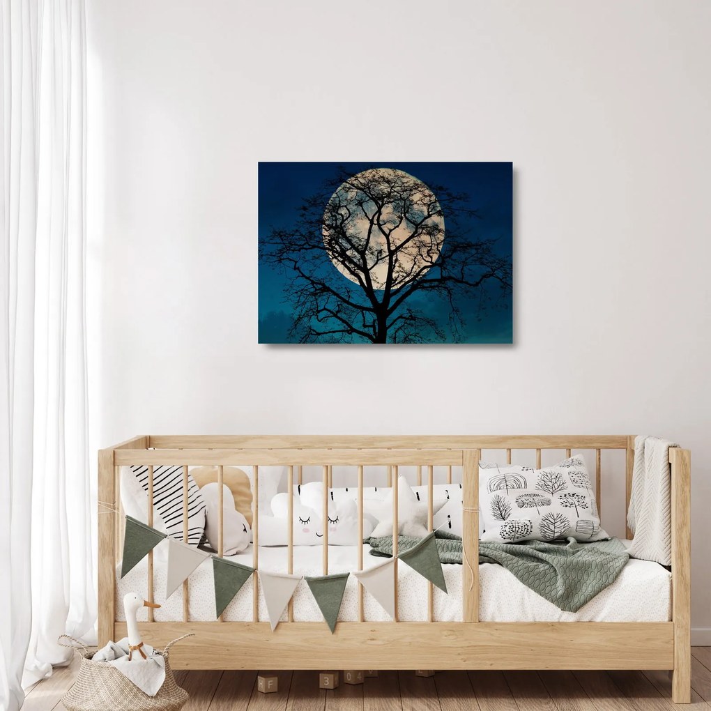 Tablou pe sticlă copacului cu lună plină (70x50 cm)