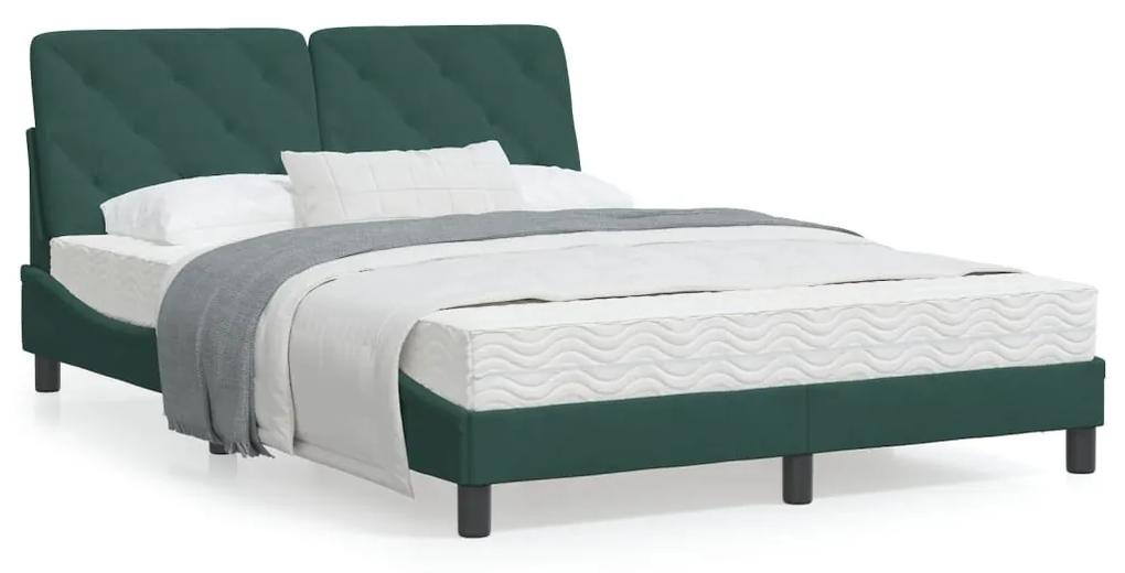 3213858 vidaXL Cadru de pat cu lumini LED, verde închis, 140x200 cm, catifea