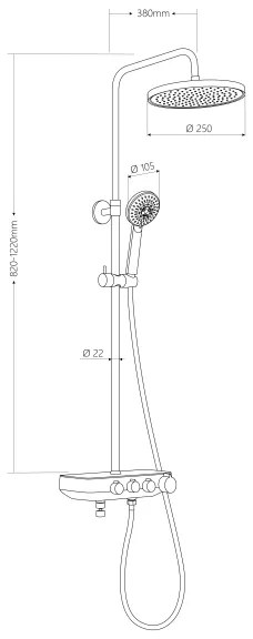 Set de duș cu baterie și baterie mini suplimentară Aqualine FARRAO negru mat