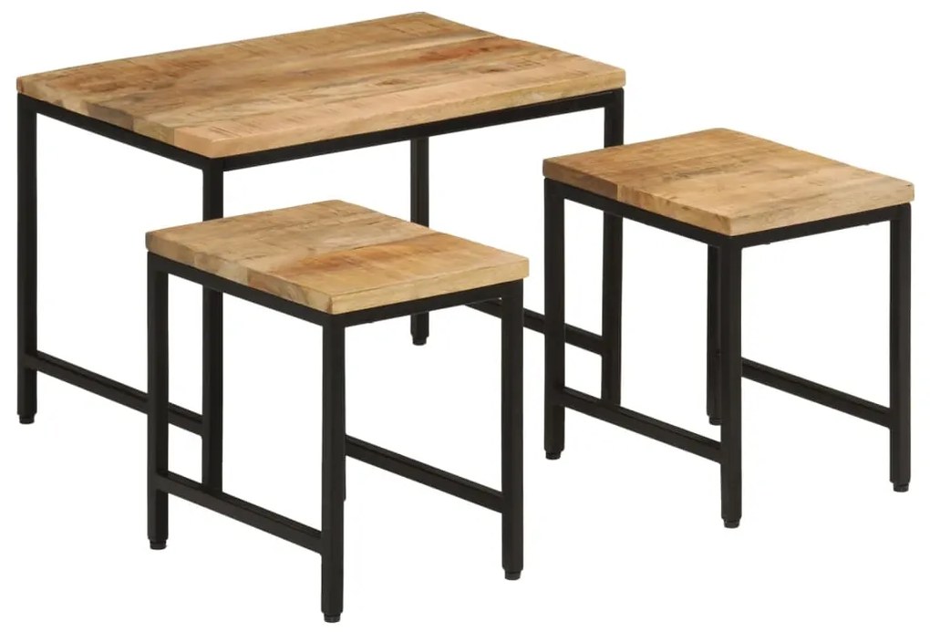 vidaXL Măsuțe de cafea suprapuse, 3 buc., lemn masiv mango brut/fier