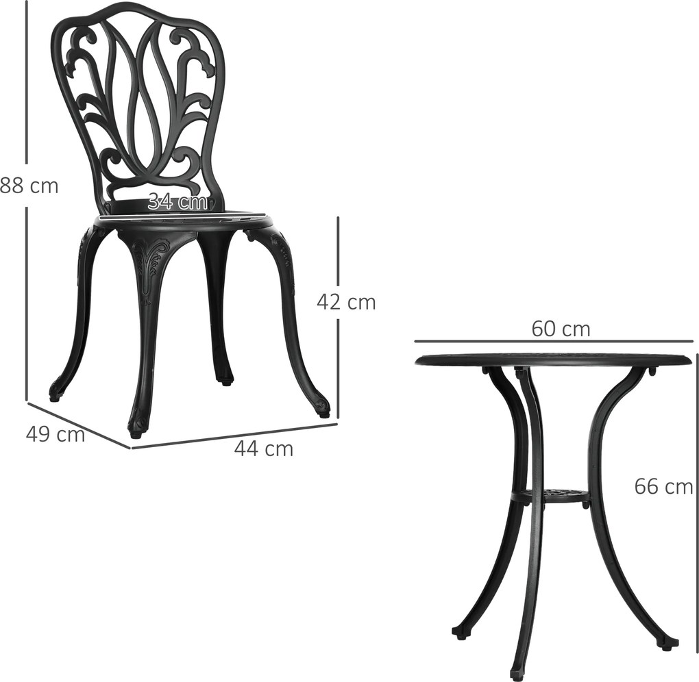 Outsunny Set de Grădină Exterior, Masă Rotundă și Scaune din Aluminiu, Masă de Bistrou cu Orificiu pentru Umbrelă, Mobilier pentru Terasă, Grădini, Verande, Balcoane, Lângă Piscină – Negru | Aosom Romania