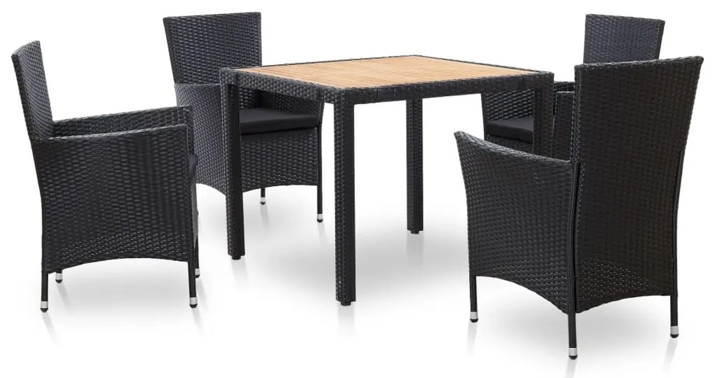 vidaXL Set mobilier de exterior cu perne, 5 piese, negru, poliratan