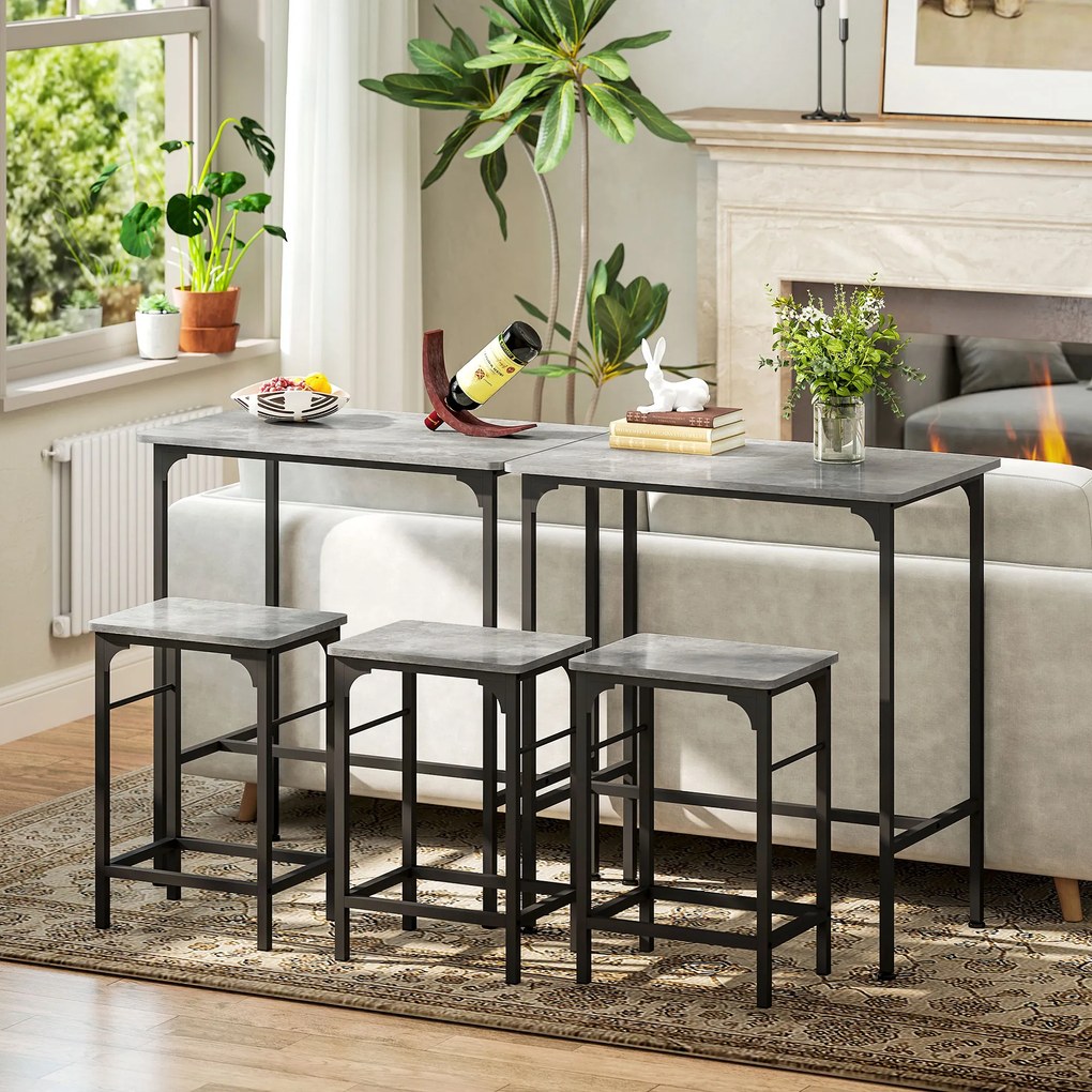 HOMCOM Set de bar Bartisch cu set de două taburete cu tampoane antiderapante pentru picioare, gri | Aosom Romania