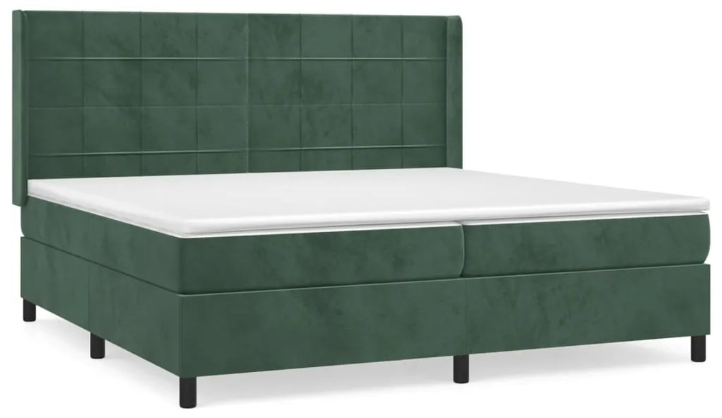 Pat box spring cu saltea, verde inchis, 200x200 cm, catifea Verde inchis, 200 x 200 cm, Cu blocuri patrate