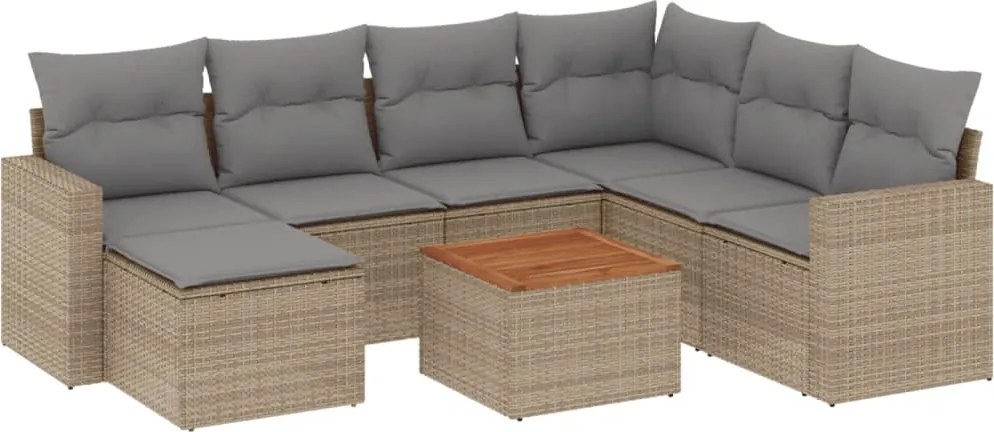 vidaXL Set canapele de grădină, 8 piese, cu perne, bej, poliratan