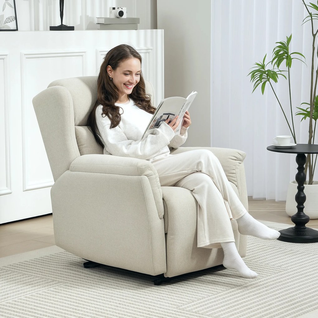 HOMCOM Fotoliu de relaxare, Fotoliu capitonat reglabil cu suport pentru picioare, înclinare 160°, Aspect de in, asamblare rapidă, Bej | Aosom Romania