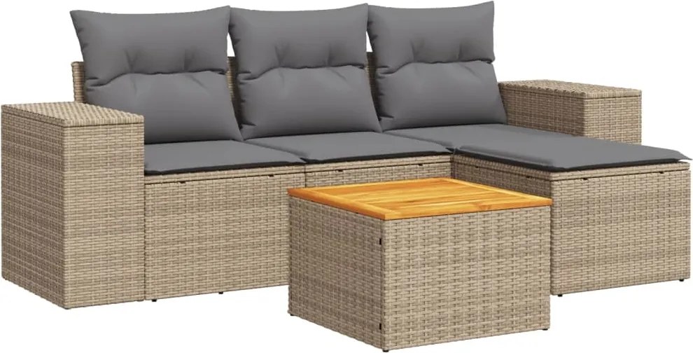 vidaXL Set canapele de grădină cu perne, 5 piese, bej, poliratan