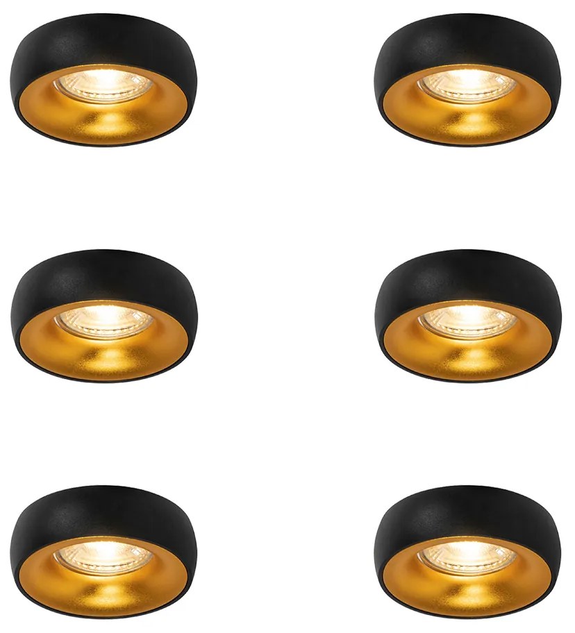 Set de 6 spoturi încastrate de design negre cu interior auriu - Mooning