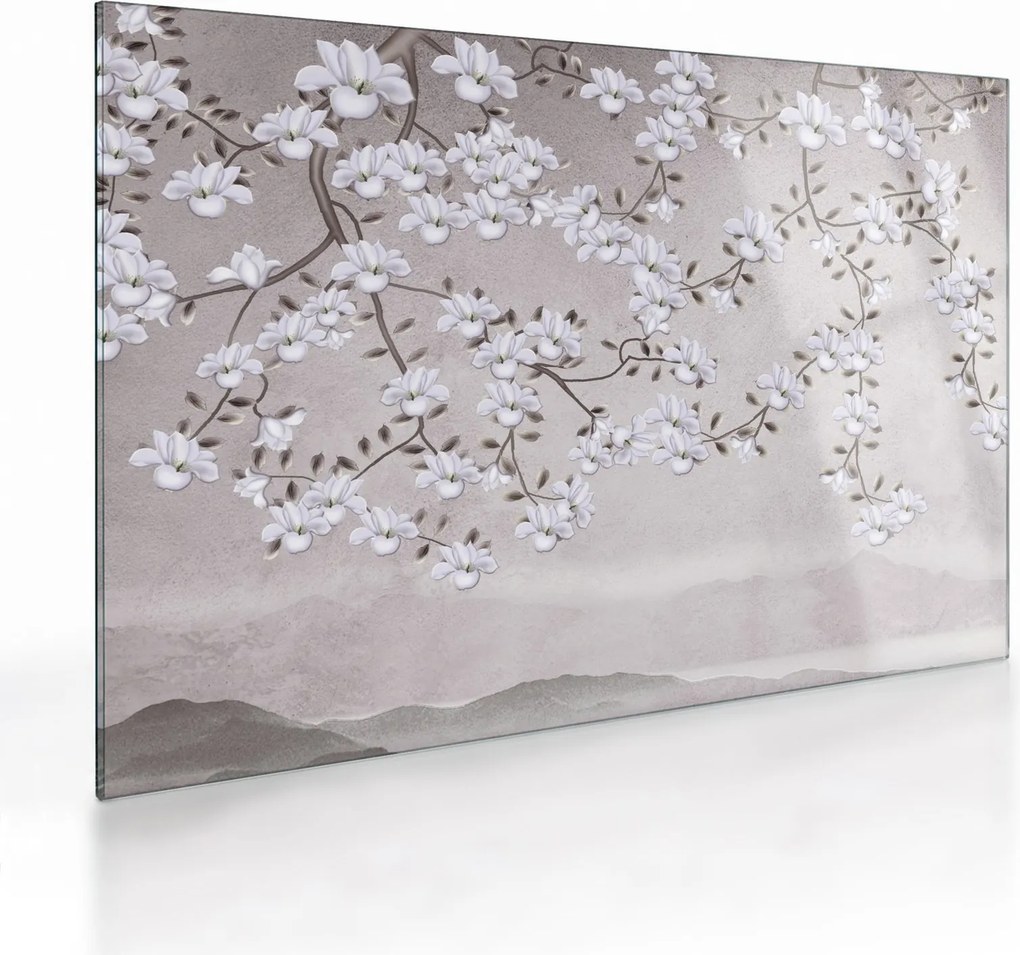 Tablou pe sticlă - Flori într-un peisaj gri (70x50 cm)
