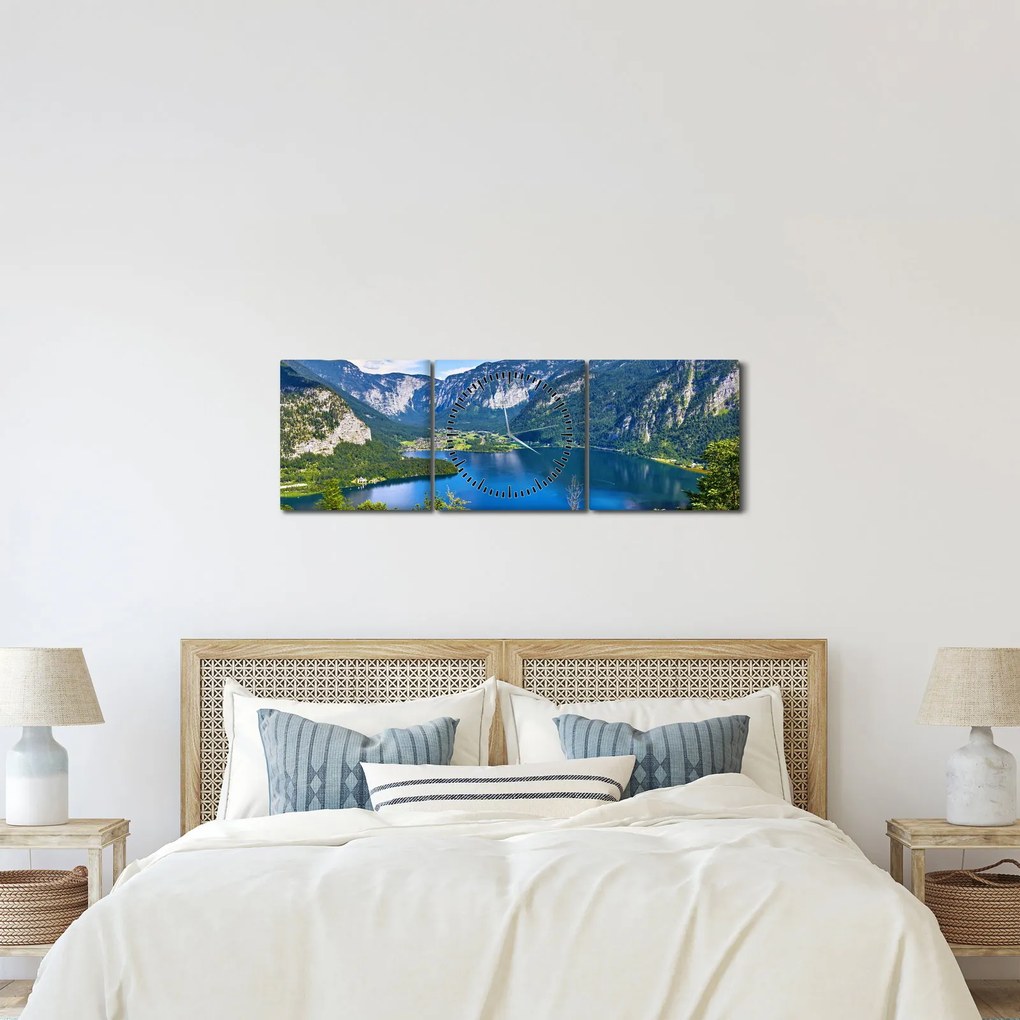 Tablou - Lacul Hallstatt, Hallstatt, Austria (cu ceas) (90x30 cm)