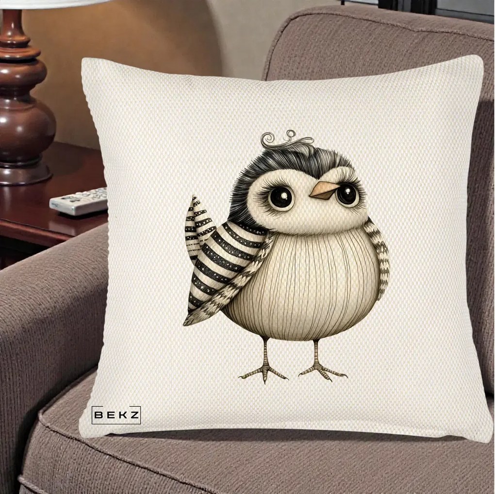 Perna Decorativa Pui Elegant Alb-Negru, 40x40 cm, Crem Reliefat, Husa Detasabila, Perna Inclusa, BEKZ®