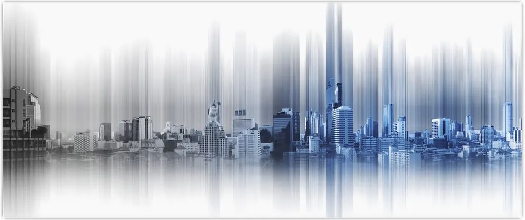 Tablou - Panorama orașului, albastru-gri (120x50 cm)