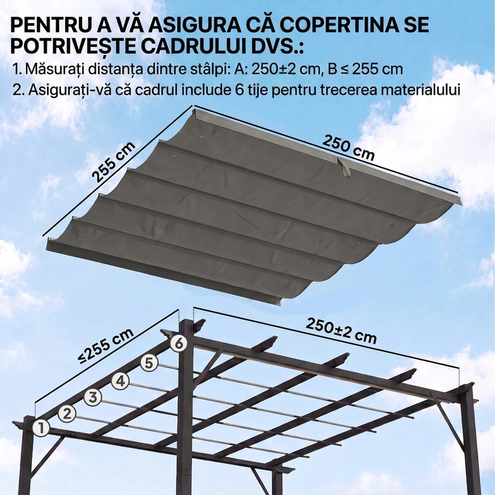 Outsunny Tettuccio di Ricambio per Gazebo 3x3 m con 10 Fori di Drenaggio Grigio | Aosom Romania