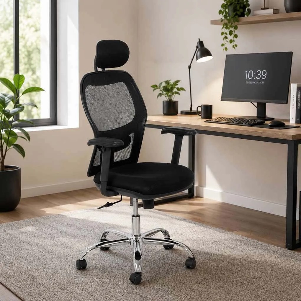 Scaun ergonomic OFF 989 negru, brațe reglabile și suport lombar