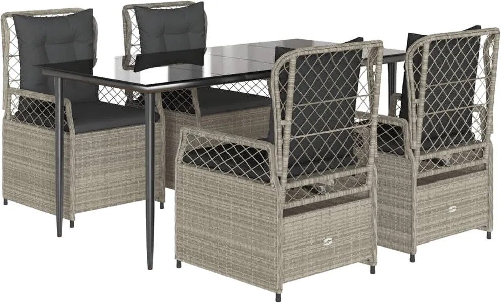 vidaXL Set mobilier de grădină cu perne, 5 piese gri deschis poliratan